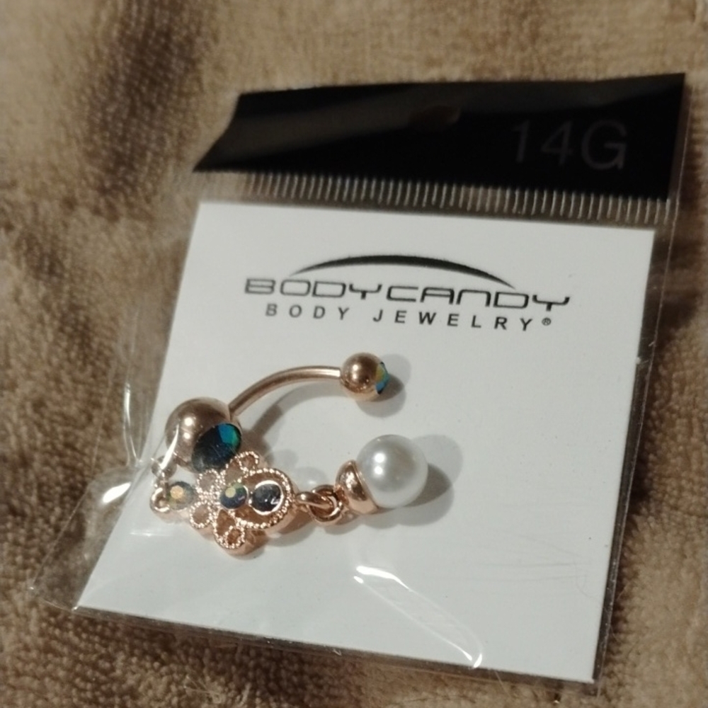 BodyCandy Gold and Pearl Floral Belly Ring
